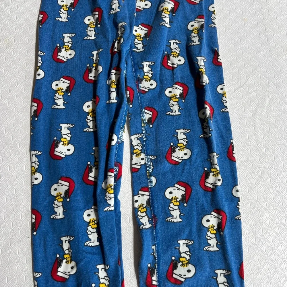 Hanna Andersson 140 (10) Peanuts Snoopy Christmas Long John Pajamas Blue Organic
